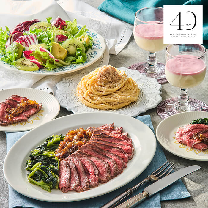 Aメニュー:牛肉のタリアータ&濃厚たらこのカルボナーラ