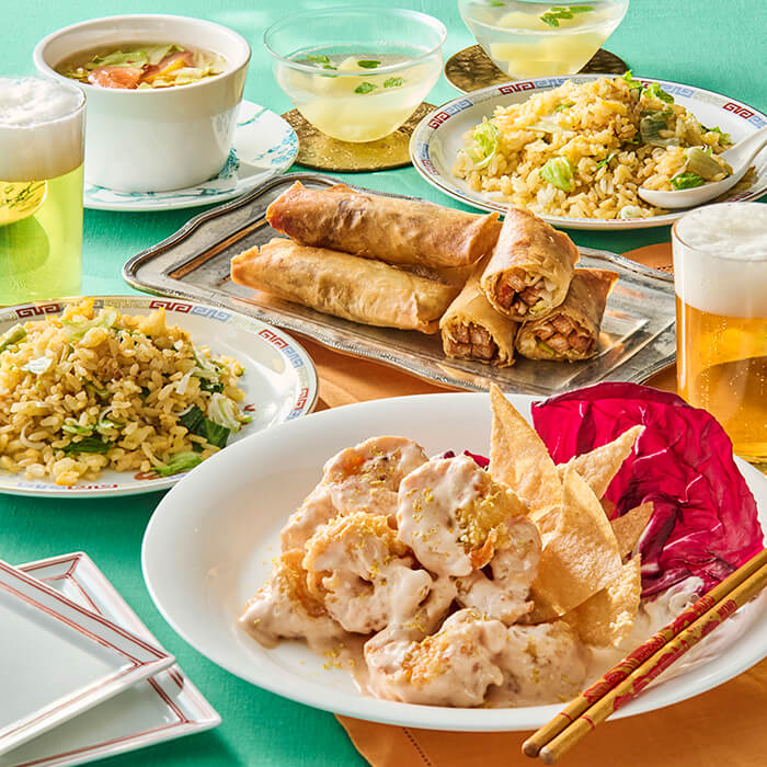 Bメニュー:レモン香るクリーミー海老マヨ&春巻き